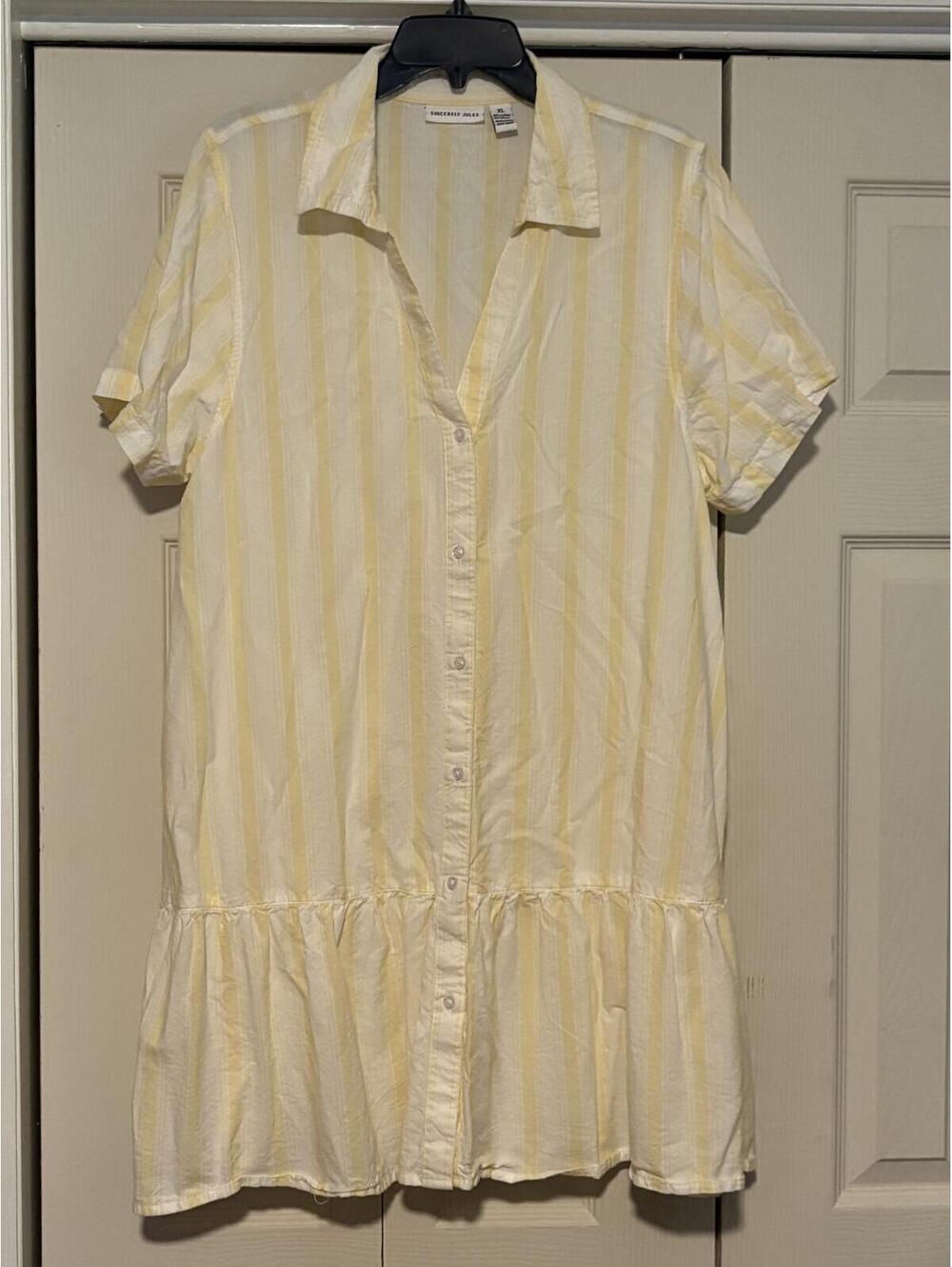 Sincerely Jules Yellow Stripe Ruffle Hem Dress Coastal Grandmother Cottagecore